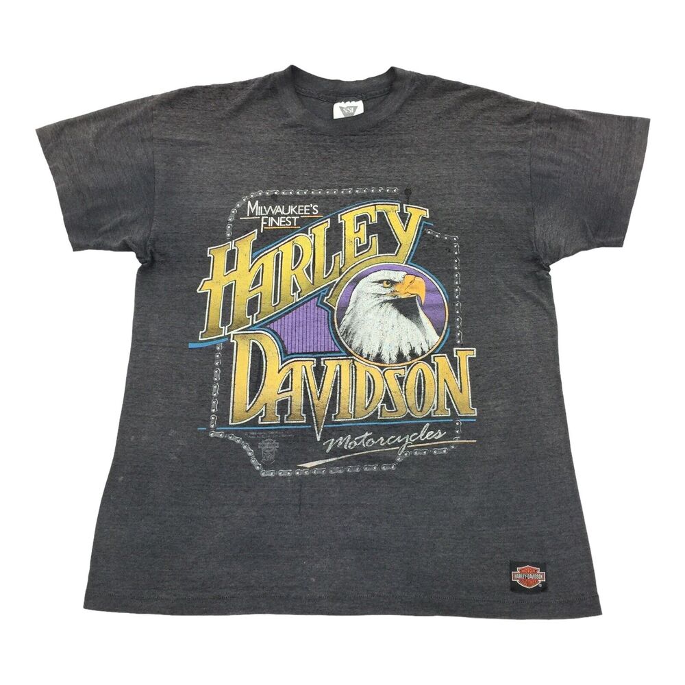Vintage 1989 Harley Davidson Eagle Single Stitch T-Shirt Size Large Mens Gray L